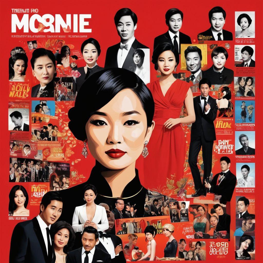 Create a dynamic collage featuring key elements of Asian entertainment, including dramatic red carpet moments, shock headlines from tabloids, and silhouettes of iconic celebrities. Incorporate vibrant colors and a sense of motion to convey excitement and intrigue surrounding scandals. Add a bold ‘Tabloid Treasures’ title in a stylish font to enhance the theme. Engage with elements like gossip bubbles and news clippings for added effect. pop art style. vibrant colors.